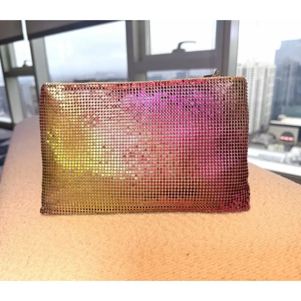 Nina Bergman Metallic Mesh Rainbow Glass Crystal Wristlet Clutch, NWOT